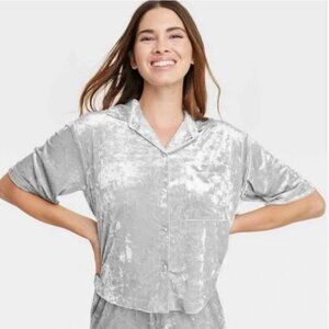 Stars Above Luxe Velour Pajama Top Silver Gray M